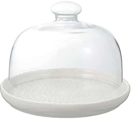 YARNOW Kuchenplatte mit Kuppel Deckel Keramik Kuchenplatte mit Glasabdeckung Rundes Kuchen- Servingplatte mit Deckel für Cupcake- Dessert (6 Zoll/ ?) Tortenplatte Keramik