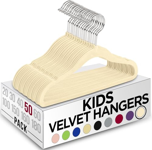 Utopia Home Perchas de Terciopelo para niños - Perchas duraderas de 11 Pulgadas para el Armario del bebé, Antideslizantes para Todos los días (Marfil, Paquete de 50)