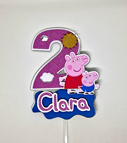 Tortendeko personalisiert Geburtstag Cake Topper Kindergeburtstagmit Name und Alter (Rosa, Schweinchen PiG)