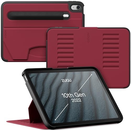 ZUGU CASE Custodia per iPad 11a / 10a Generazione (A16 2025/2022) iPad 10.9, Cover Protettiva Sottile, 8 Angoli Regolabili Magnetico, Tasca per Apple Pencil, Auto Svegliati/Sonno [Rosso ciliegia]