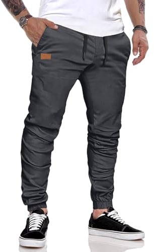 JMIERR Herren Jogginghose Baumwolle Atmungsaktive mit Taschen | Chino,Cargohose,Jogger,Sporthose,Sweatpants,Taille mit Kordelzug,Elastische,Stretch,Freizeit und Alltag
