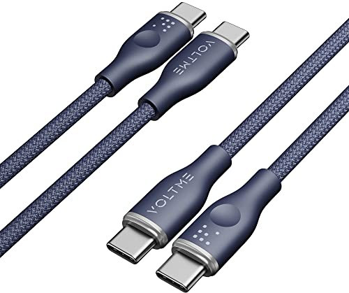 VOLTME Set di 2 Cavo USB C a USB C PD 60W Nylon Intrecciato 1.0m, RUGG USB-C Tipo C Cavo Ricarica Compatibile con MacBook, MateBook, Pixel 7/6 Pro/5/4XL, iPad Pro, Galaxy S22/Plus, ecc... (blu)