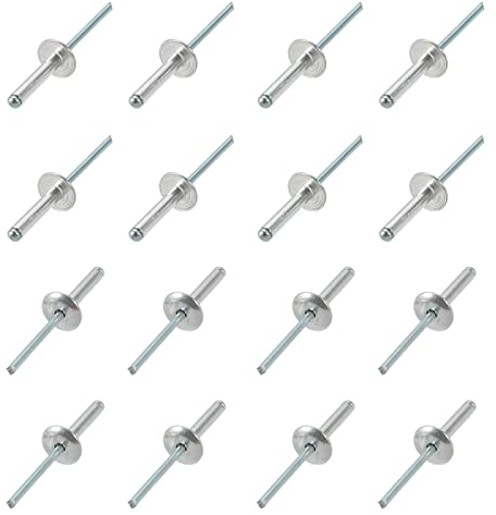 QUARKZMAN 4mm x 20mm Aveugles Rivets x 20Pcs Aluminium Ouvert Extrémité Grand Bride Rivet pour Métal et Plastique et Cuir, [Argent Ton]