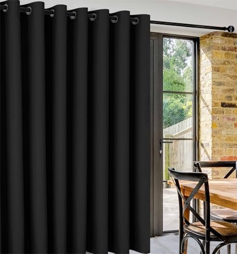 DWCN Thermovorhang Extra Breite Vorhänge Raumteiler Vorhänge Blickdicht Verdunklungsvorhänge H243xB304cm Raumteiler Gardinen Gardinen Sichtschutzvorhänge Wohnzimmer,Schlafzimmer,Büro,1 Stück, Schwarz