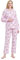 GLOBAL Femme Pyjama Flanelle Manches Long |Ensembles de Pyjama Coton |Chemises de Nuit Bouton | Chaleureux Vêtements de Nuit Confortable Rose, Paresseux M