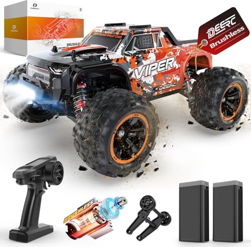 DEERC Ferngesteuertes Auto 1:16 Bürstenloser Motor 52 km/h, 4 WD Schnelles Rennauto mit 2 Akku für 40 Min. Laufzeit, 2.4-GHz RC Auto für Erwachsene und Kinder