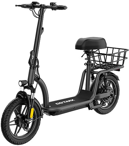 Gotrax FLEX ULTRA Electric Scooter with Seat for Adult, 25 Miles Range &20Mph Power by 500W Motor, 14 Pneumatic Tire and Comfortable & Height Adujustable, Wider Deck & Carry Basket for Commuting