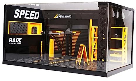 Generic 1/24 Diorama Car Garage, Modello Diorama Car Workshop Scene Model, Display Scenery luce a LED, Con Bordo