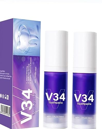 Purple Teeth Whitening Zahnpasta, V34 Zahnpasta, Kieferorthopädische Zahnpasta, V34 Purple Kieferorthopädische Zahnpasta, Zahnaufhellung Zahnpasta entfernt Flecken, Lila Zahnpasta hellt Zähne frischen