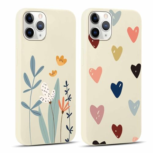 Yoedge 2 Stück Handyhülle für iPhone 11 Pro Hülle, Liebesherz & Blumen Muster Design Mädchen Aesthetic Handyhülle Dünn Weich Schlanke Silikon Flexibel TPU Stoßfest Schutzhülle für iPhone 11 Pro 5,8