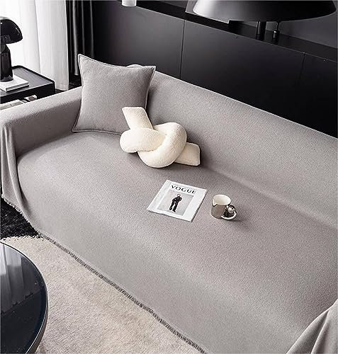 Daesar Couchbezug Eckcouch 3 Sitzer, Sofa Universal Bezug Ecksofa 180x300CM Grau mit Quasten Couch Überzug Wasserdicht Sofaüberwurf rutschfest