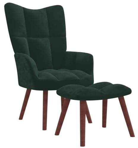 vidaXL Relaxsessel mit Hocker Sessel Fernsehsessel Polstersessel Polsterstuhl Relaxstuhl Loungesessel Armsessel Ohrensessel Dunkelgrün Samt