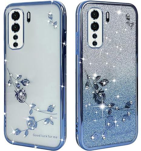 ATISIJIE Funda para Huawei P40 Lite 5G,Suave TPU [Acabado Brillante con Diamantes Adecuado para niñas y Mujeres Case-Azul