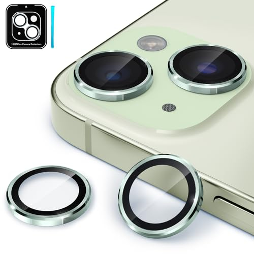 CloudValley für iPhone 15 /iPhone 15 Plus Kameraschutz, Militärstandard Kratzfest Schutz Folie 9H Härte Ultra-Klar, Blasenfrei Panzer Glas Kamera Screen Protector, Grün