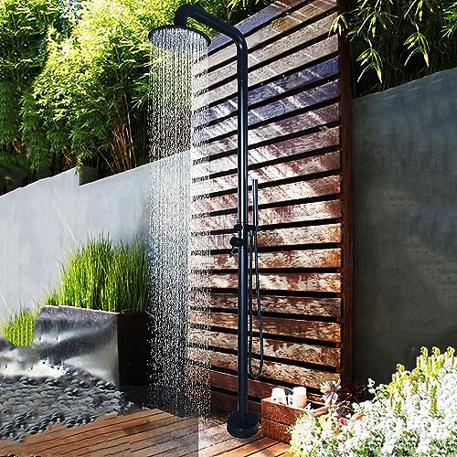 Außendusche Regen-Außendusche, Edelstahl-Gartendusche mit Regendusche und Handbrause, vertikales Duschbefestigungssystem für Zuhause/gewerblich, Schwarz
