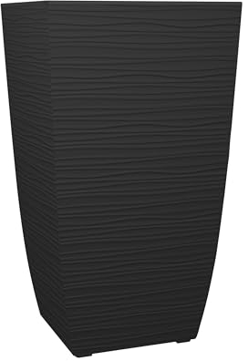 EDA Blumenkasten, quadratisch, hoch, Diva Stone, 42 l, mit herausnehmbarem Innentopf, für den Innen- oder Außenbereich, Wellen-Dekor, 43,5 x 43,5 x H 78,2 cm