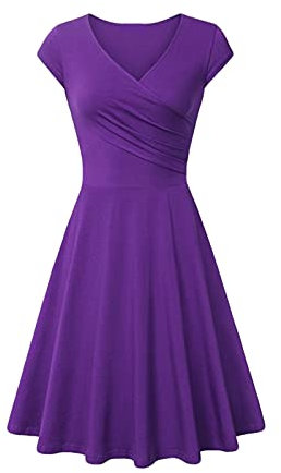 Générique Robe Femme Hiver Elégant A-Line Chic Manches Courtes Robe Formelle Mode Vetement Robe De Soiree Femme Sexy Robe Pull Femme Noel Vetement Femme Hiver(Violet,XL)