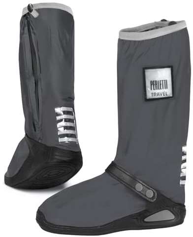 PERLETTI Copriscarpe Impermeabili Nuovo Modello Rinforzato per Moto e Montagna - Copri Scarpe Resistenti Riutilizzabili Antiscivolo Catarifrangenti - Galosce Anti Pioggia Fango (L (43/45), Grigio)