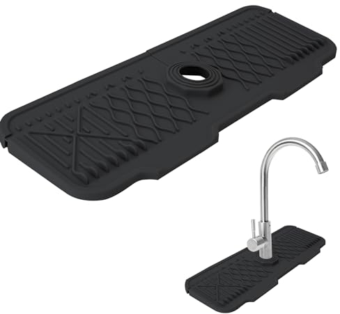 alouweekuky Alfombrilla Silicona Grifo, Almohadilla de Secado de Agua para Cocina, Baño Encimera, Alfombrilla Fregadero Cocina para la Protección de Encimeras de Cocina y Baño (Negro)