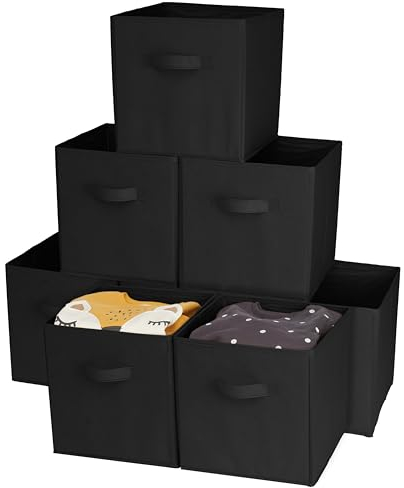 MATANA - Pack Foldable Fabric Cube Storage Boxes, Collapsible Toy Basket for Clothes, Baby, Home and Office Room Organisers - Grey, 27.5cm x 27.5cm x 28cm (8 Pack Black)