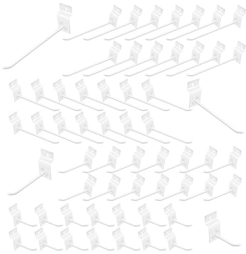 Waltool Assortiment de 60 crochets blancs de 6,1 cm, 15,2 cm, 15,2 cm, 20,3 cm, lattes en métal, crochets de suspension muraux, organisateur de panneaux perforés pour grille, garage, magasin, vente au