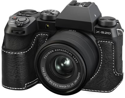 VOVMOEYA XS20 Hülle, Halbe Kameratasche für Fuji XS20, PU-Leder Tasche kompatibel mit Fujifilm X-S20 Digitalkamera – Schwarz