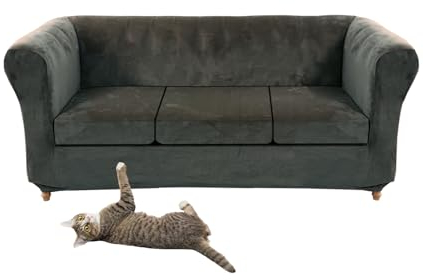 SYLC Stretch Samt Chesterfield Sofabezüge, Couch Abdeckung Mit Sitzkissenbezug Sofa Überwürfe Für Gebogene Settee Sessel Vintage Style (Dark Gray,Sofa+3 Large Seats)