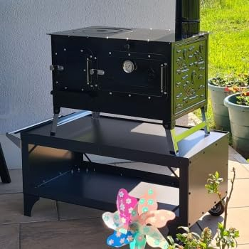 ECOfoxx Universal-Untergestell für Gartenofen, Gartenherd z.B. Rosalie, Elise, Erna, Kurt, Traudel, Pizza-Ofen - Stahl - Holz, Holzkohle - Gartenofen-Untergestell - Schwarz Emailliert
