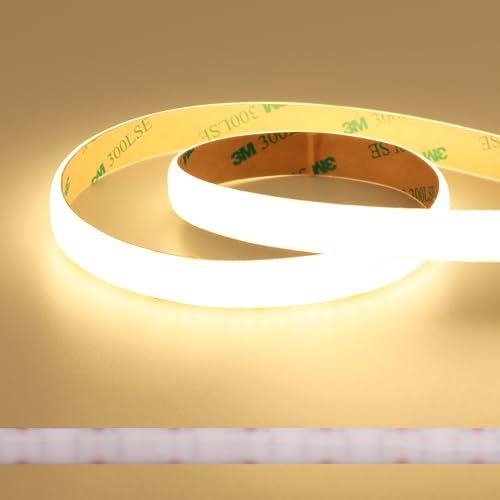 JOYLIT 24V Doppelreihe COB LED Strip Diffusion 5M Wasserfest Warmweisss 3000K 560LEDs/M ohne Punkte 9850LM Superhell, CE UL PRO CRI 92+ 12MM 24W/M Dimmbar LED Streifen für Commercial, Home, Decke