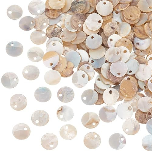 arricraft 200 breloques Rondes Plates en Forme de Coquille, Coquillage Couleur Naturel Akoya Coquillage Minuscules Pendentifs Coquille Goutte Charme Nacre Coquille Charmes pour Collier