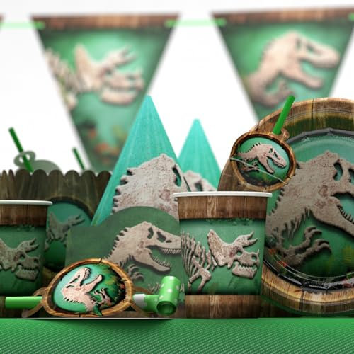 Dinosaurier Party Dekoration Jurassic Dinosaurier Thema Party Supplies Dinosaurier Fossil Geburtstag Wald Babyparty Teller Tassen Popcorn Box Flagge Dschungel Archäologie