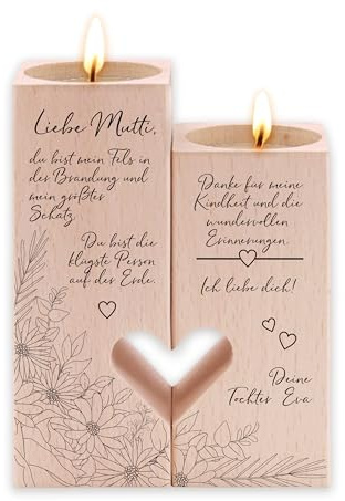 LAUBLUST Personalisierter Kerzenständer für Mama - Blumen Motiv, Natur | Schönes Muttertagsgeschenk aus Holz - Frauen Personalisierte Geschenke für Mutter zu Weihnachten, Geburtstag & Muttertag | FSC®