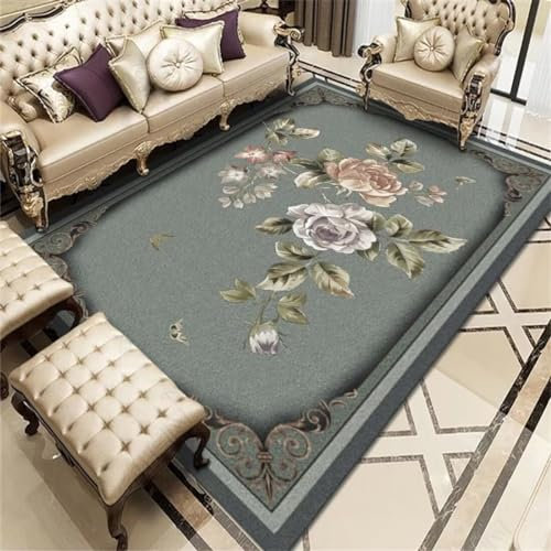 RUGMRZ Kurzflor Teppich Teppich Orientalisch Grauer Teppich, Bunte Blumendekoration, weich und bequem, pflegeleicht Auslegware Teppichboden 80X200CM
