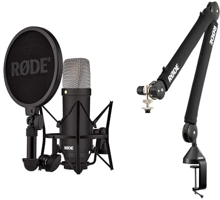 RØDE NT1 Signature Series Microphone à Condensateur + Bras de Studio PSA1+ – Kit d’Enregistrement Professionnel pour Voix, Streaming et Podcast (Noir)