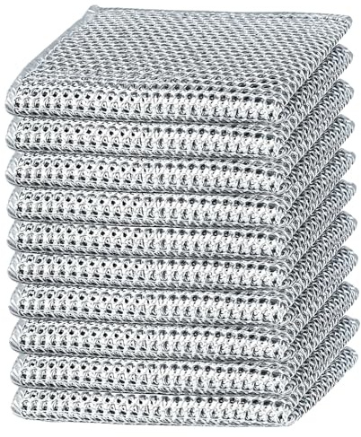 xingjieyun 10 paños de cocina dobles de alambre húmedo y seco, estropajo de acero inoxidable, paños de limpieza milagrosos de alambre multiusos, antiarañazos, para una potente limpieza de utensilios