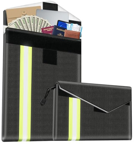 2 Stück Feuerfeste Tasche Wasserdicht mit Feuerfeste Dokumentenmappe (20x12.7cm, 35x26.5cm), 1200℃ Feuerfeste Dokumententasche A4, Lipo Akku Safe Bag für Reise, IPad, Bankdatei, Passport, Wertsachen