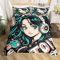 3D Anime Mädchen Bettbezug American Street Culture Tröster Abdeckung 155x220 für Jugend Mädchen Aquarell Graffiti Stil Bettwäsche Set Galaxy Sterne Druck Bettbezug mit 1 Kissenbezug,Kein Tröster