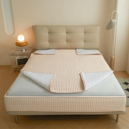 Fodera Materasso Matrimoniale Con Cerniera Copri Proteggi Materasso Singolo Imbottito 80x190/200 Personalizzabile Coprimaterasso A Sacco Trapuntato A Cinque Lati Lenzuolo Lavabile (120x180+22cm,Beige)