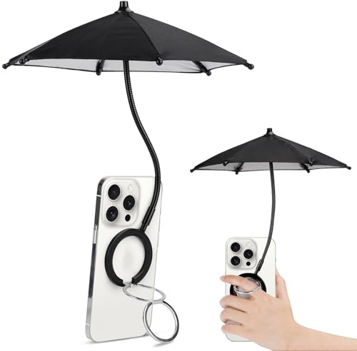 Kovesayi Magnetischer Handy Schirm für Sonne, Outdoor-Handyhalter mit Sonnenschirm, für iPhone 16-12/Samsung/Google | Abnehmbarer Ringständer | UV-Schutz (95%) | Hitzebeständig blendschutz, Schwarz