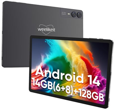 weelikeit 11 FHD Tablet, Android 14, 6GB RAM + 6GB Expandable RAM, 128GB Storage, Dual 13MP Rear Cameras, 7000mAh Battery