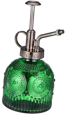 BEBEMOKO Pulverizador De Plantas De Vidrio Grueso con Diseño Único Relieve Boquilla Verde con Antiguo Botella De Spray para Hogar y Jardinería Resistente y Fácil De Usar para Riego y Limpie