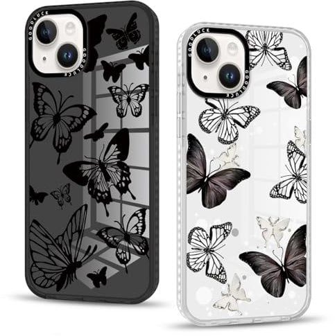 Pnakqil [2 packs Phone Case for iPhone 13 / iPhone 14 6,1'', Clear Transparent Silicone Cover with Butterfly Pattern Aesthetics Design, Shockproof Protective Bumper Case Cute Design Girls, Colorful