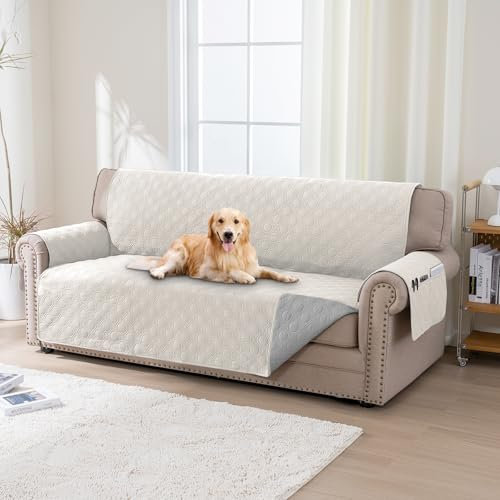 BellaHills Wasserdicht Sofabezug Übergröße 3 Sitzer (51x198cm), Waschbar Sofa Auflage Pets Dog Couch Überzug Anti-rutsch Universal Sofa Überzug, Beige