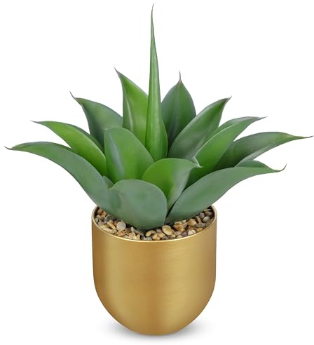 Arborus Kunstpflanzen Aloe Vera Künstliche Pflanzen im Topf aus Metall | Künstliche Zimmerpflanze Dekopflanzen für Tisch Regal Fensterbank Balkon Deko Modern Rustikal Deko im Wohznimmer Badezimmer