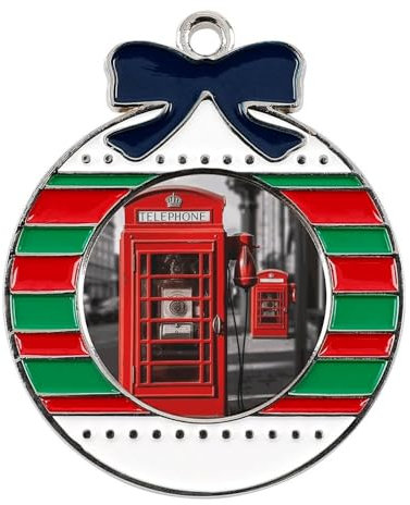 Weihnachtsschmuck, Weihnachtsbaumschmuck, kreisförmig, hängende Ornamente, England, Großbritannien, Retro, London, Telefon, Weihnachtsanhänger mit rotem Seil, zum Aufhängen, Basteln, Andenken,