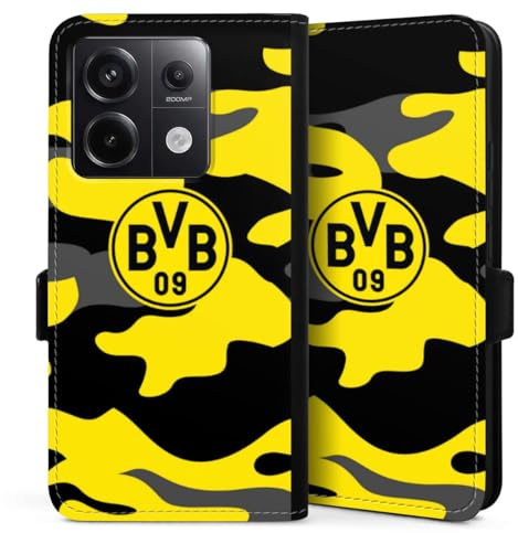DeinDesign Klapphülle kompatibel mit Xiaomi Redmi Note 13 Pro 5G Handyhülle aus Kunst Leder schwarz Flip Case BVB Borussia Dortmund Fanartikel