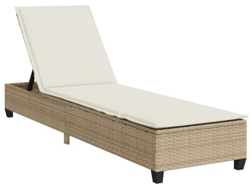 vidaXL Sonnenliege mit Auflagen Beige 55x200x25,5cm Poly Rattan, Gartenliege, Sonnenbett, Chaiselongue, Relaxliege, Tagesbett, Lounge Bett, Gartenbett