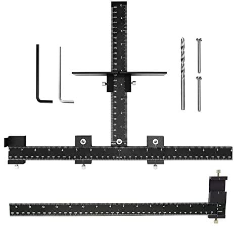 Aluminum Cabinet Hardware Jig with Extended Ruler for Adjustable Inch Locator Drill Guide Templates Wood Jigs for Installation of Door Drawer Front Knobs and Handles (Black)