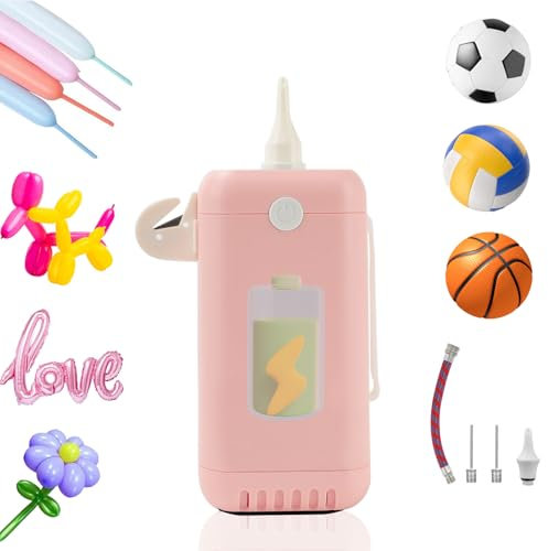 PlusFive Pompa elettrica senza fili da 1800 mAh, ricaricabile, per palloncini lunghi, alimentata a batteria, per palloni sportivi, portatile, senza fili, per interni ed esterni