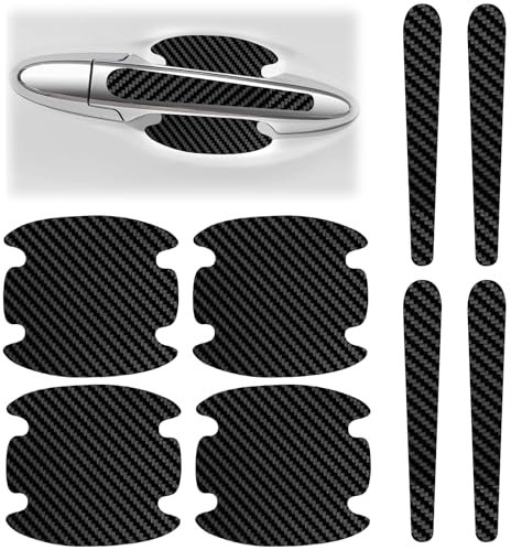 Car Door Handle Scratch Protectors, 8 Pcs Carbon Fiber Car Door Handle Cover Anti Scratch Stickers, Black Sticker Protector Anti-Scratches Door Side Handle Paint Guard (Black)